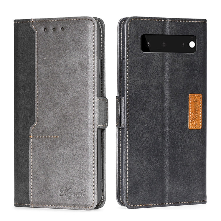 Retro Texture Contrast Color Buckle Horizontal Flip Leather Phone Case with Holder, Compatible with Google Pixel 6