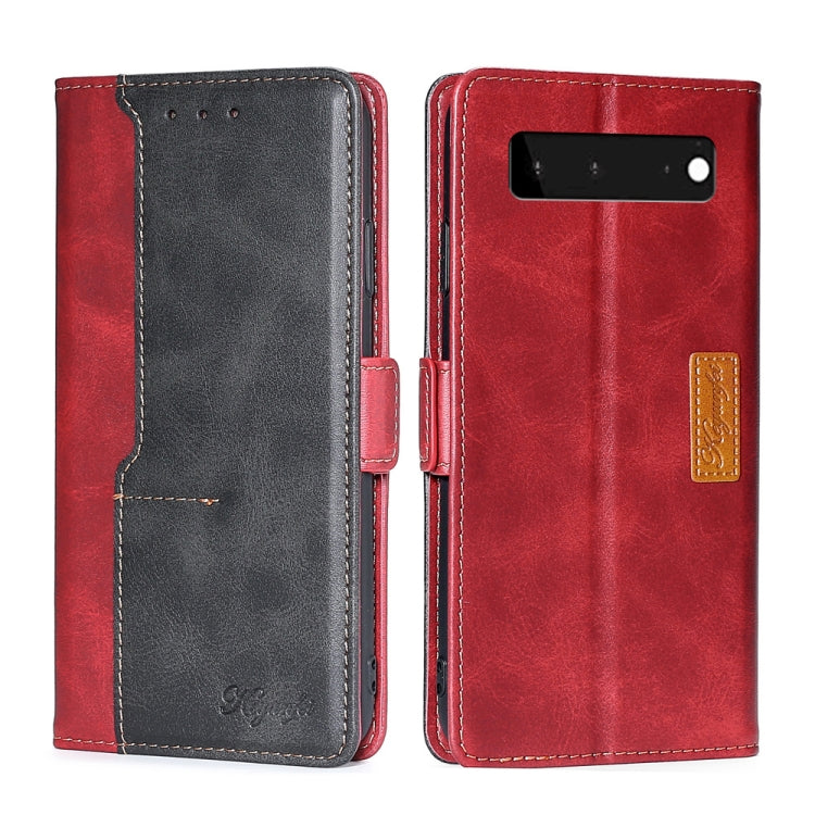 Retro Texture Contrast Color Buckle Horizontal Flip Leather Phone Case with Holder, Compatible with Google Pixel 6