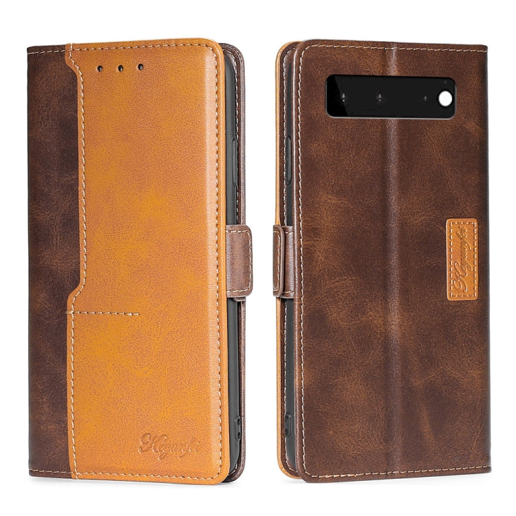 Retro Texture Contrast Color Buckle Horizontal Flip Leather Phone Case with Holder, Compatible with Google Pixel 6