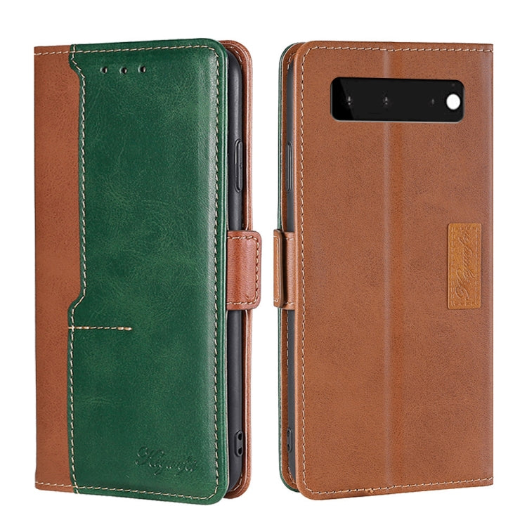 Retro Texture Contrast Color Buckle Horizontal Flip Leather Phone Case with Holder, Compatible with Google Pixel 6