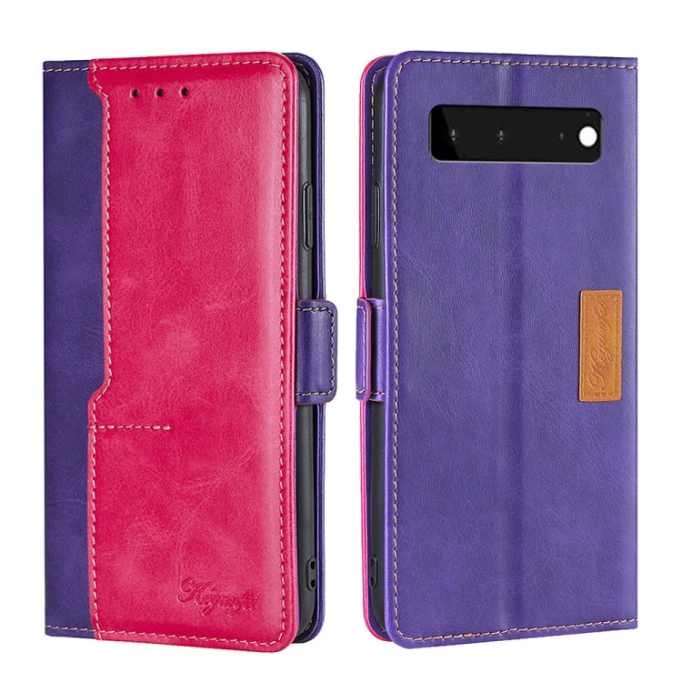 Retro Texture Contrast Color Buckle Horizontal Flip Leather Phone Case with Holder, Compatible with Google Pixel 6
