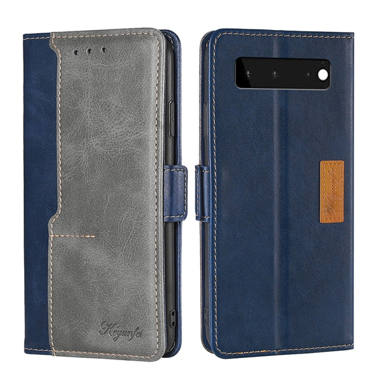 Retro Texture Contrast Color Buckle Horizontal Flip Leather Phone Case with Holder, Compatible with Google Pixel 6