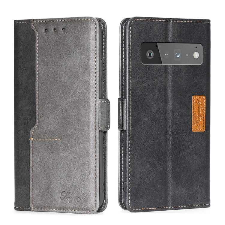 Retro Texture Contrast Color Buckle Horizontal Flip Leather Phone Case with Holder, Compatible with Google Pixel 6 Pro