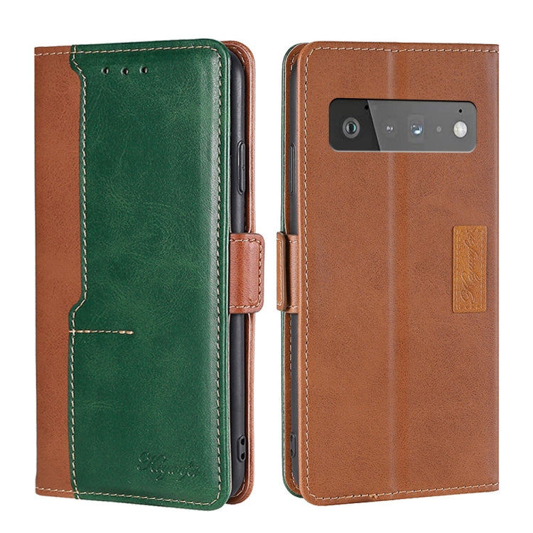Retro Texture Contrast Color Buckle Horizontal Flip Leather Phone Case with Holder, Compatible with Google Pixel 6 Pro