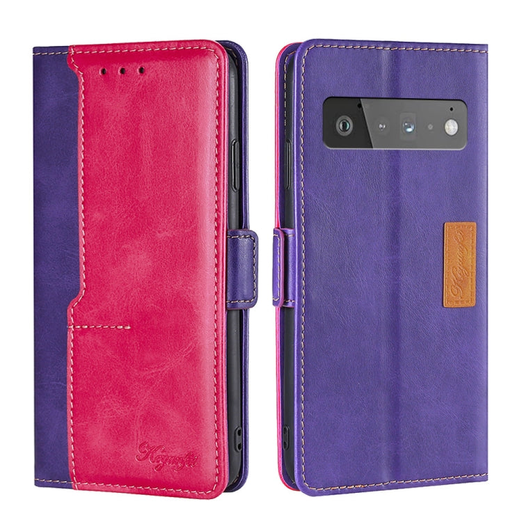 Retro Texture Contrast Color Buckle Horizontal Flip Leather Phone Case with Holder, Compatible with Google Pixel 6 Pro