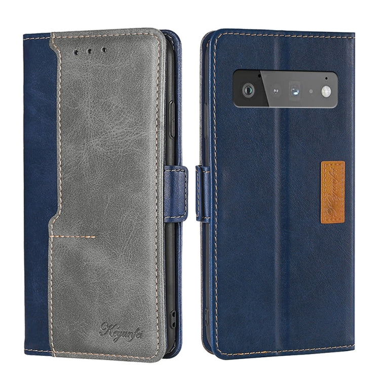 Retro Texture Contrast Color Buckle Horizontal Flip Leather Phone Case with Holder, Compatible with Google Pixel 6 Pro