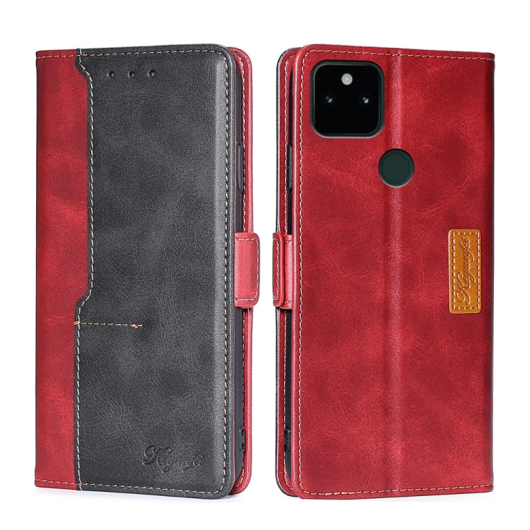 Retro Texture Contrast Color Buckle Horizontal Flip Leather Phone Case with Holder, Compatible with Google Pixel 5a 5G