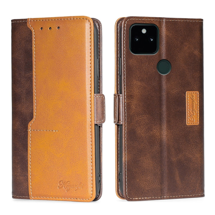Retro Texture Contrast Color Buckle Horizontal Flip Leather Phone Case with Holder, Compatible with Google Pixel 5a 5G