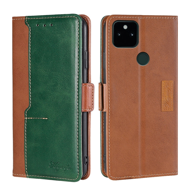 Retro Texture Contrast Color Buckle Horizontal Flip Leather Phone Case with Holder, Compatible with Google Pixel 5a 5G