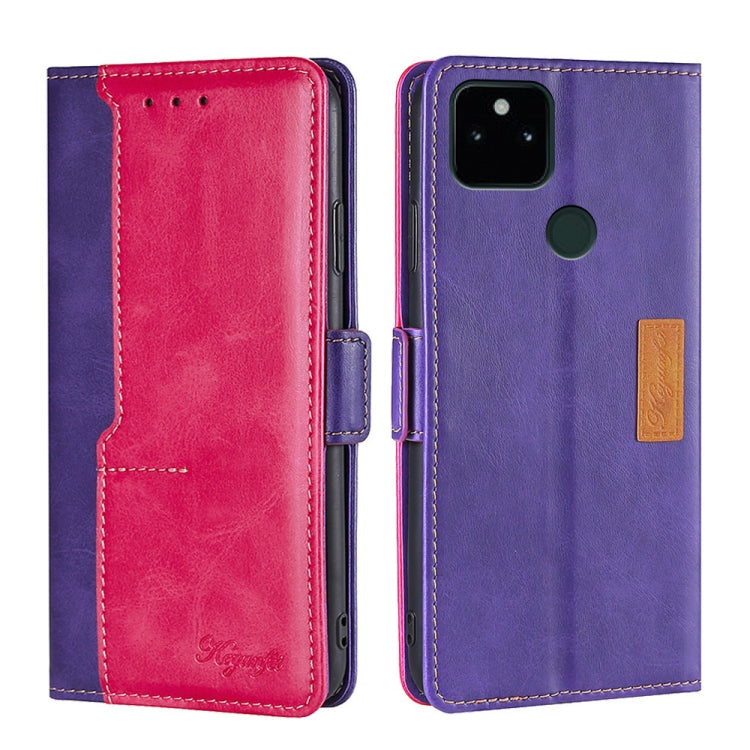 Retro Texture Contrast Color Buckle Horizontal Flip Leather Phone Case with Holder, Compatible with Google Pixel 5a 5G