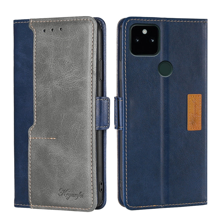Retro Texture Contrast Color Buckle Horizontal Flip Leather Phone Case with Holder, Compatible with Google Pixel 5a 5G