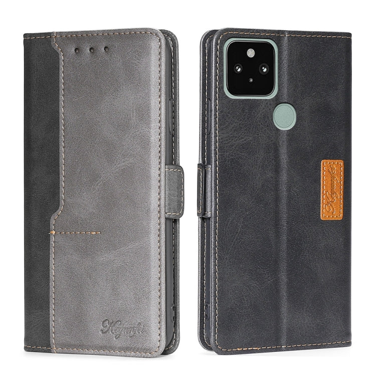Retro Texture Contrast Color Buckle Horizontal Flip Leather Phone Case with Holder, Compatible with Google Pixel 5
