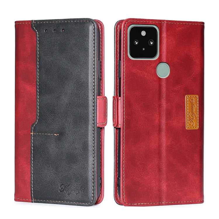 Retro Texture Contrast Color Buckle Horizontal Flip Leather Phone Case with Holder, Compatible with Google Pixel 5