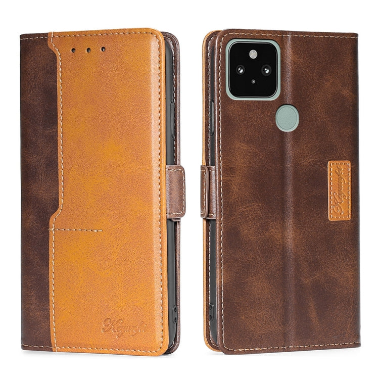 Retro Texture Contrast Color Buckle Horizontal Flip Leather Phone Case with Holder, Compatible with Google Pixel 5