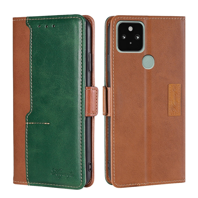 Retro Texture Contrast Color Buckle Horizontal Flip Leather Phone Case with Holder, Compatible with Google Pixel 5
