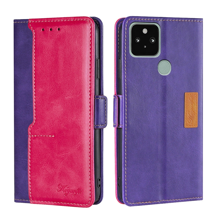 Retro Texture Contrast Color Buckle Horizontal Flip Leather Phone Case with Holder, Compatible with Google Pixel 5