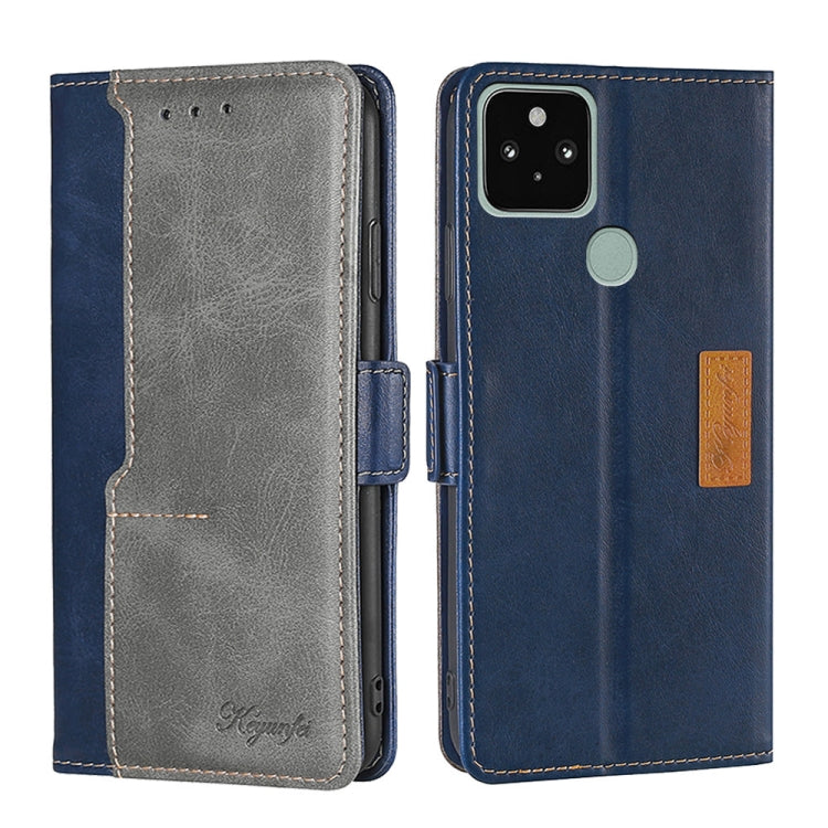 Retro Texture Contrast Color Buckle Horizontal Flip Leather Phone Case with Holder, Compatible with Google Pixel 5
