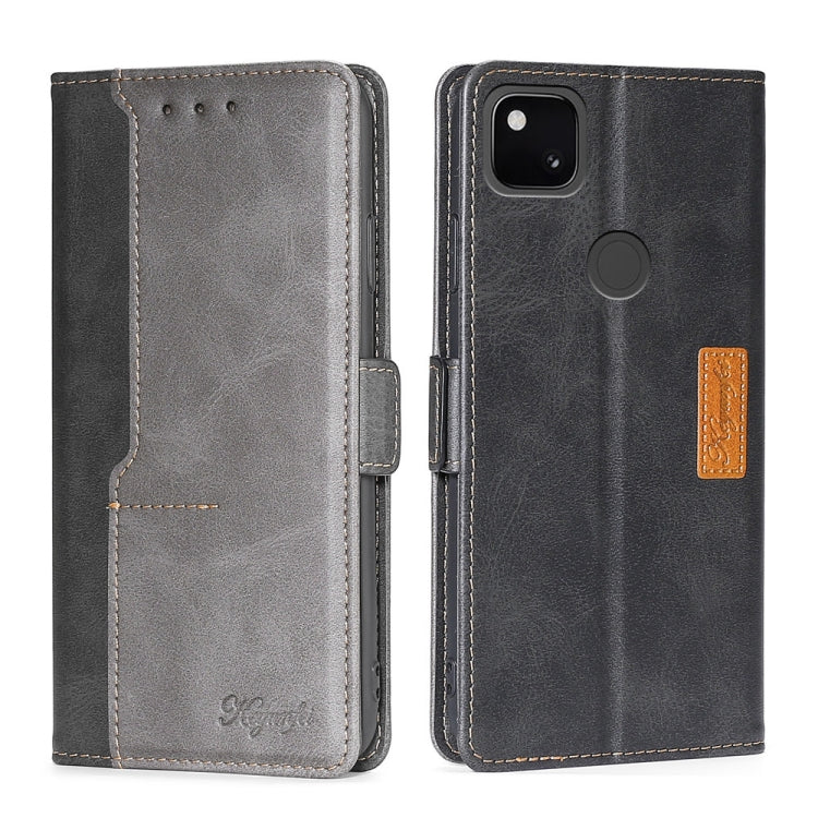 Retro Texture Contrast Color Buckle Horizontal Flip Leather Phone Case with Holder, Compatible with Google Pixel 4a