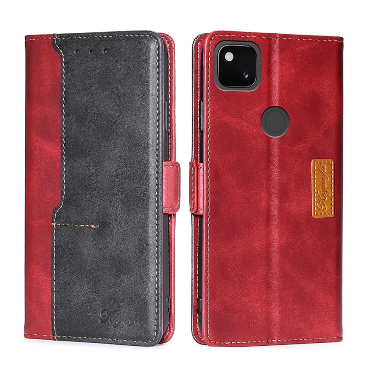 Retro Texture Contrast Color Buckle Horizontal Flip Leather Phone Case with Holder, Compatible with Google Pixel 4a