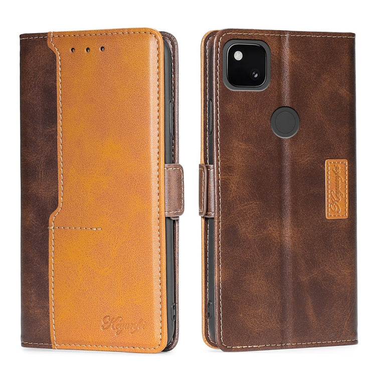 Retro Texture Contrast Color Buckle Horizontal Flip Leather Phone Case with Holder, Compatible with Google Pixel 4a