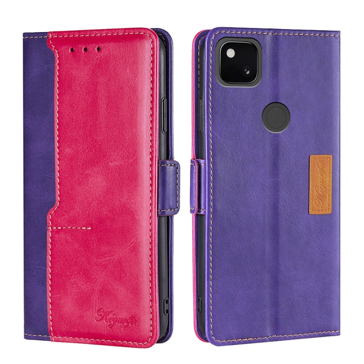 Retro Texture Contrast Color Buckle Horizontal Flip Leather Phone Case with Holder, Compatible with Google Pixel 4a