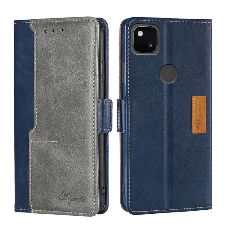 Retro Texture Contrast Color Buckle Horizontal Flip Leather Phone Case with Holder, Compatible with Google Pixel 4a