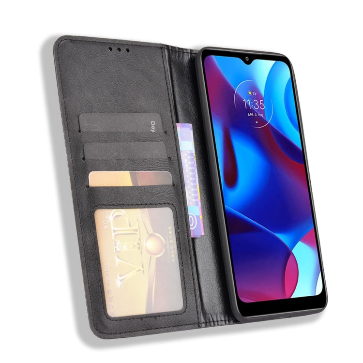 Magnetic Buckle Retro Crazy Horse Texture Horizontal Flip Phone Leather Case with Holder & Card Slots & Photo Frame, Compatible with Motorola G Pure