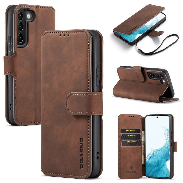 DG.MING Retro Oil Side Horizontal Flip Leather Case with Holder & Card Slots & Wallet, Compatible with Samsung Galaxy S22