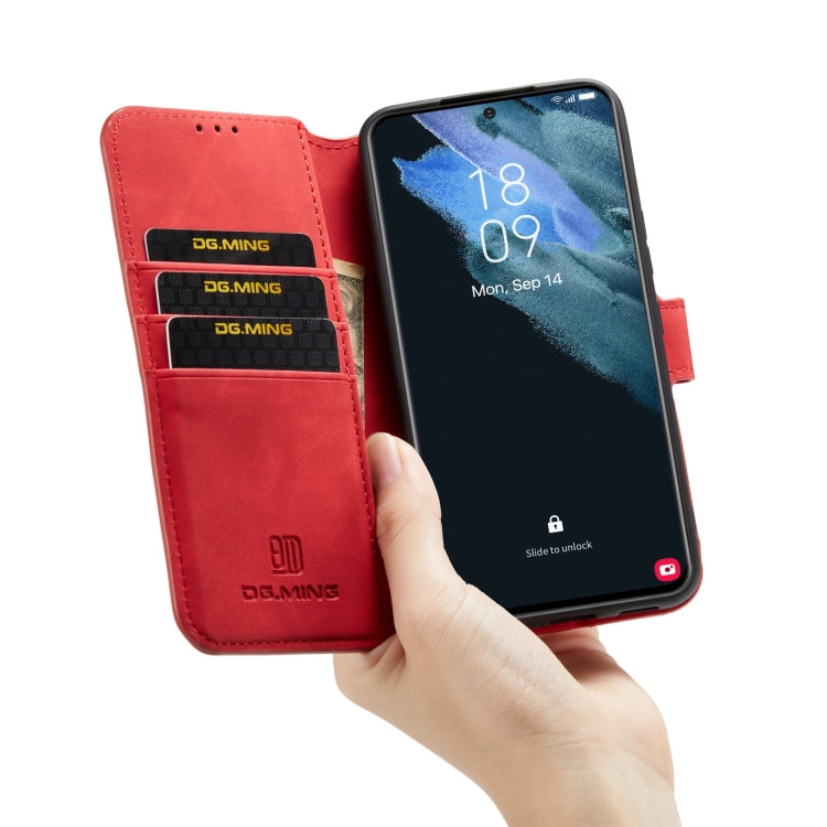 DG.MING Retro Oil Side Horizontal Flip Leather Case with Holder & Card Slots & Wallet, Compatible with Samsung Galaxy S22