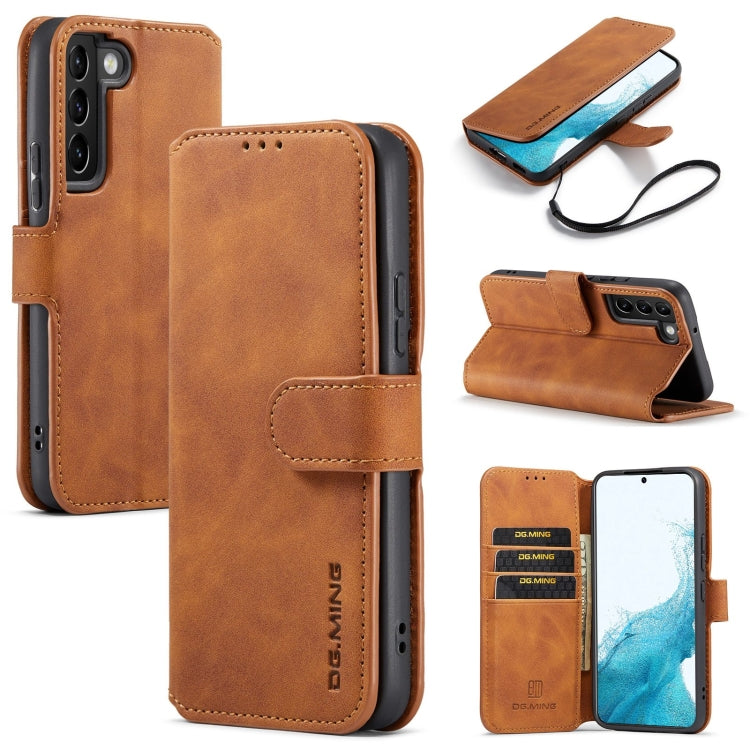 DG.MING Retro Oil Side Horizontal Flip Leather Case with Holder & Card Slots & Wallet, Compatible with Samsung Galaxy S22
