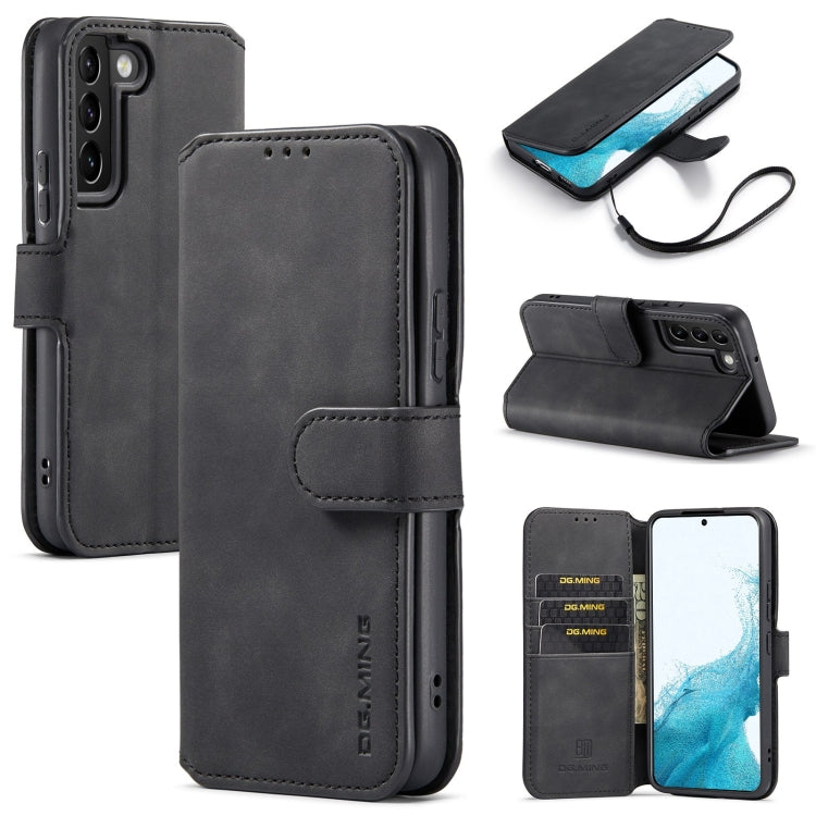 DG.MING Retro Oil Side Horizontal Flip Leather Case with Holder & Card Slots & Wallet, Compatible with Samsung Galaxy S22