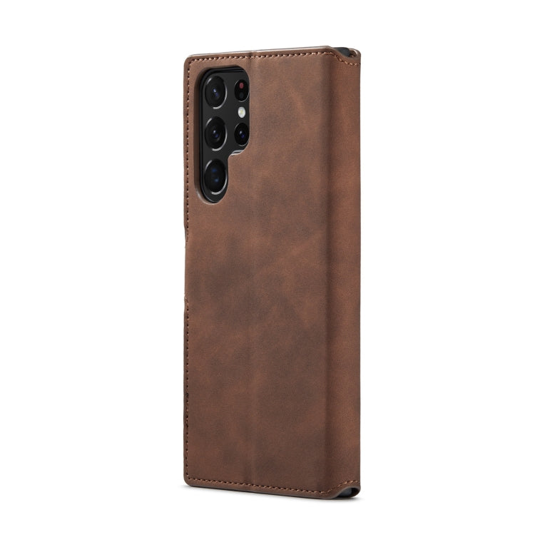 DG.MING Retro Oil Side Horizontal Flip Leather Case with Holder & Card Slots & Wallet, Compatible with Samsung Galaxy S22 Ultra