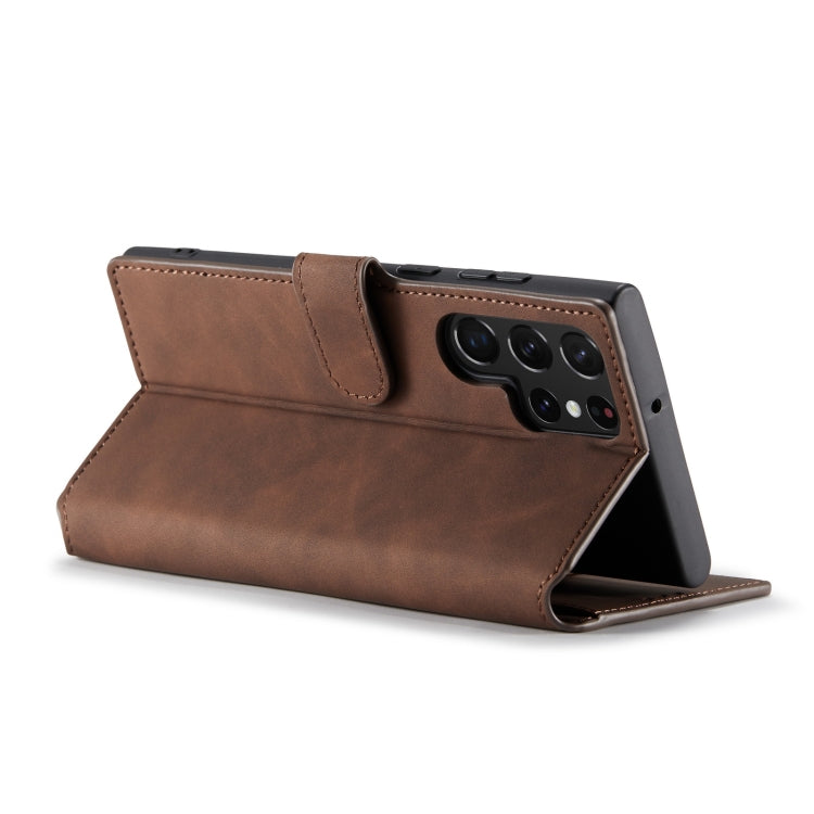 DG.MING Retro Oil Side Horizontal Flip Leather Case with Holder & Card Slots & Wallet, Compatible with Samsung Galaxy S22 Ultra