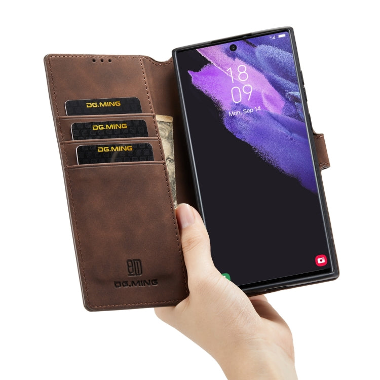 DG.MING Retro Oil Side Horizontal Flip Leather Case with Holder & Card Slots & Wallet, Compatible with Samsung Galaxy S22 Ultra