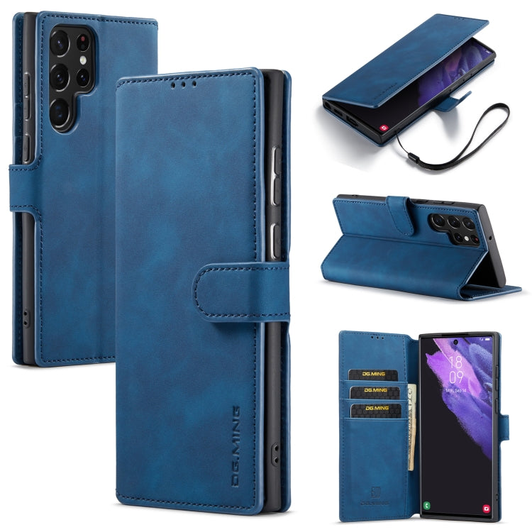 DG.MING Retro Oil Side Horizontal Flip Leather Case with Holder & Card Slots & Wallet, Compatible with Samsung Galaxy S22 Ultra