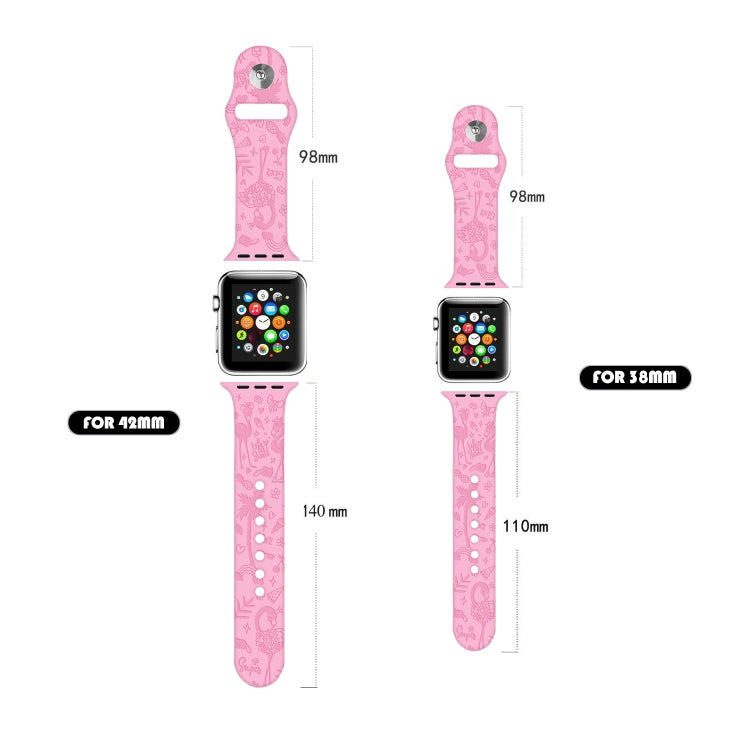 Flamingo Embossing Silicone Watchband Compatible with Apple Watch Series, 7 45mm / 6&SE&5&4 44mm / 3&2&1 42mm