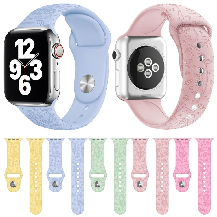 Flamingo Embossing Silicone Watchband Compatible with Apple Watch Series, 7 45mm / 6&SE&5&4 44mm / 3&2&1 42mm