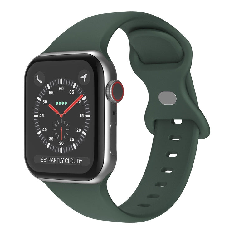 Butterfly Buckle Silicone Watchband, Size: L Compatible with Apple Watch Series, 7 45mm / 6&SE&5&4 44mm / 3&2&1 42mm