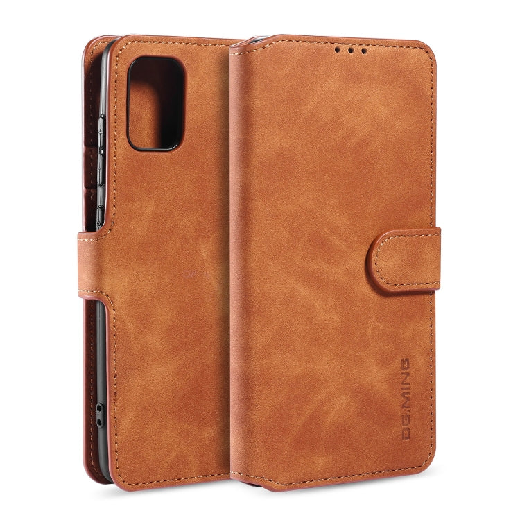 DG.MING Retro Oil Side Horizontal Flip Case with Holder & Card Slots & Wallet, Compatible with Galaxy A51
