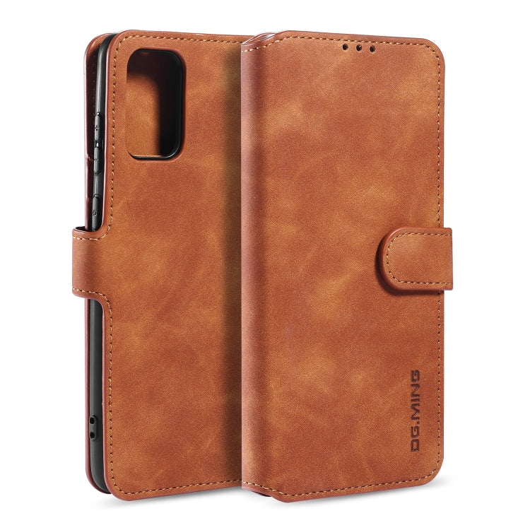 DG.MING Retro Oil Side Horizontal Flip Case with Holder & Card Slots & Wallet, Compatible with Galaxy S20