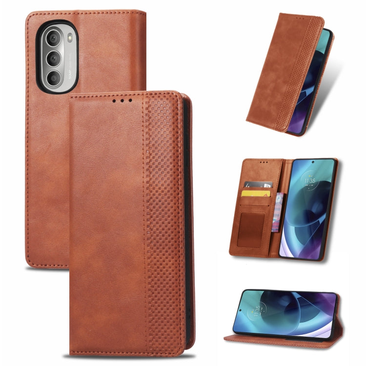 Magnetic Buckle Retro Crazy Horse Leather Phone Case, Compatible with Motorola Moto G52j 5G