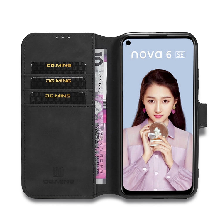 DG.MING Retro Oil Side Horizontal Flip Case with Holder & Card Slots & Wallet, Compatible with Huawei P40 Lite / Nova 6 SE