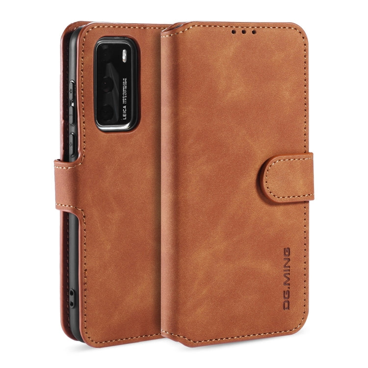 DG.MING Retro Oil Side Horizontal Flip Case with Holder & Card Slots & Wallet, Compatible with Huawei P40