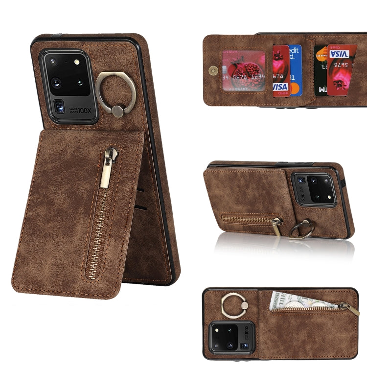 Retro Ring and Zipper RFID Card Slot Phone Case, For Samsung Galaxy S20 Ultra