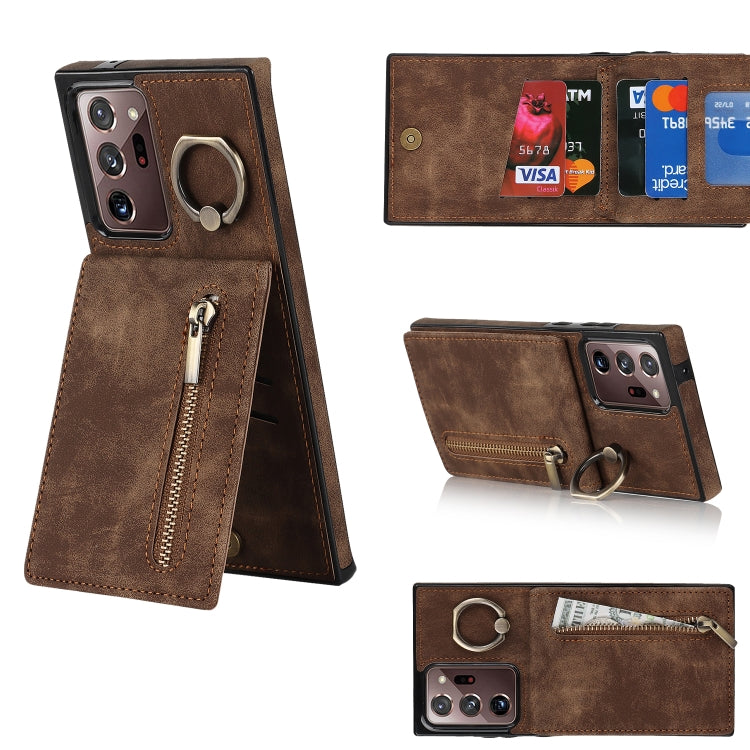 Retro Ring and Zipper RFID Card Slot Phone Case, For Samsung Galaxy Note20 Ultra
