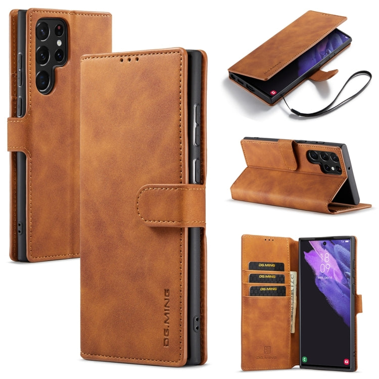 DG.MING Retro Oil Edge Flip Leather Phone Case, Compatible with Samsung Galaxy S23 Ultra 5G