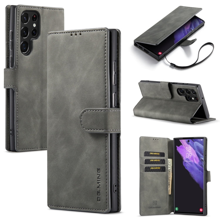 DG.MING Retro Oil Edge Flip Leather Phone Case, Compatible with Samsung Galaxy S23 Ultra 5G