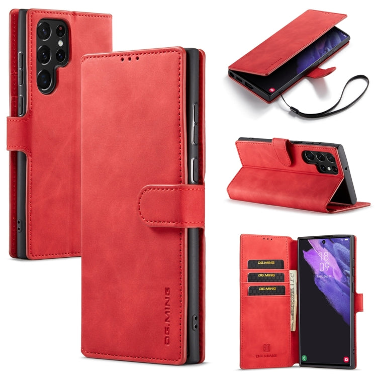 DG.MING Retro Oil Edge Flip Leather Phone Case, Compatible with Samsung Galaxy S23 Ultra 5G