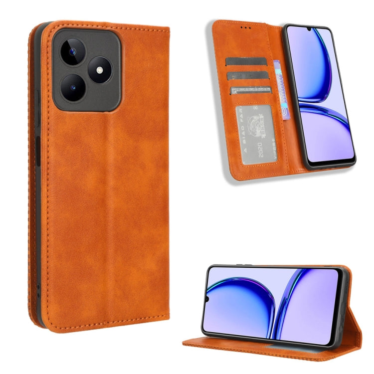 Magnetic Buckle Retro Texture Leather Phone Case, For Realme Note 50 4G