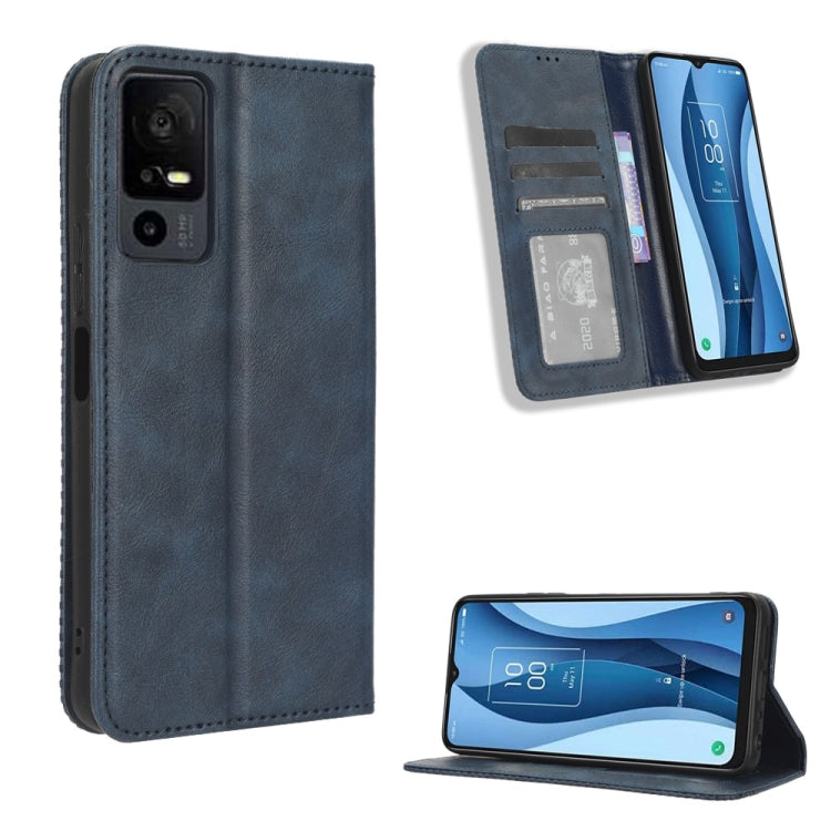 Magnetic Buckle Retro Texture Leather Phone Case, Compatible with TCL 40 XE 5G